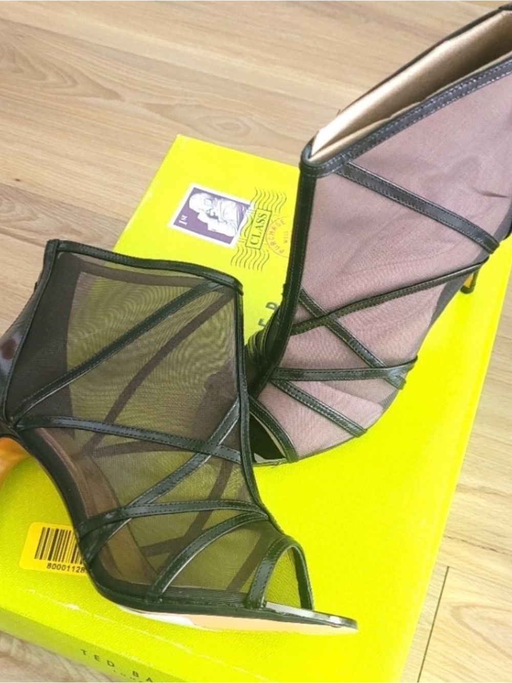 Ted Baker Black Mesh Strappy Peep-Toe Heels